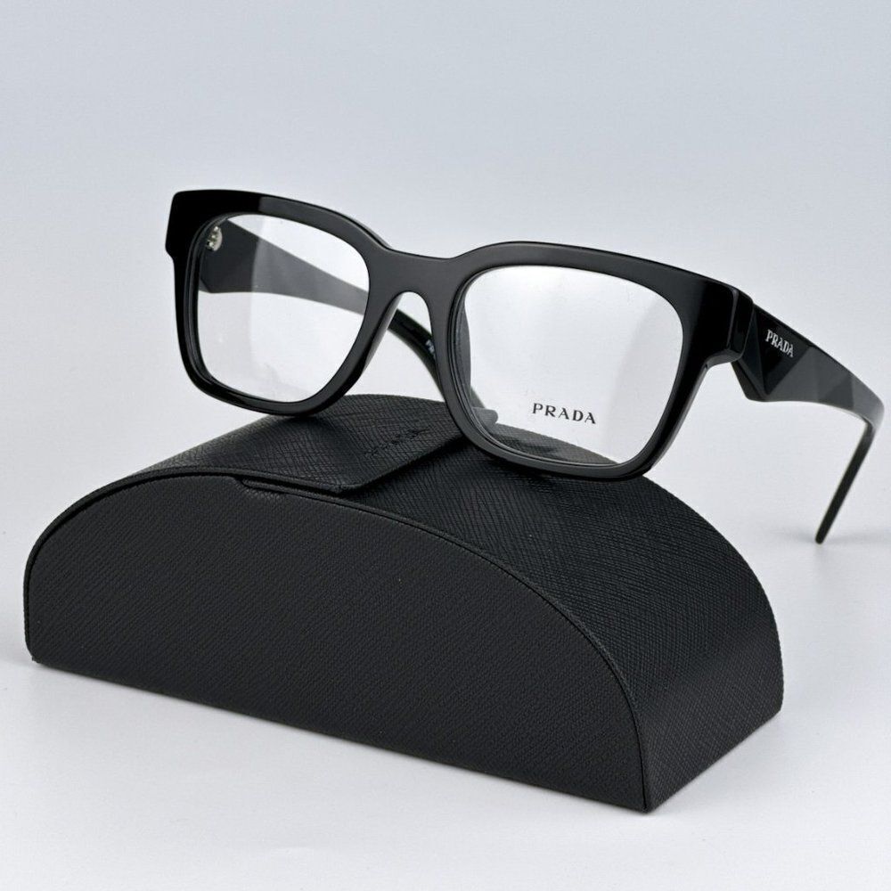NEW Prada PRA10V 16K101 Black Square Unisex Eyeglasses PR A10V